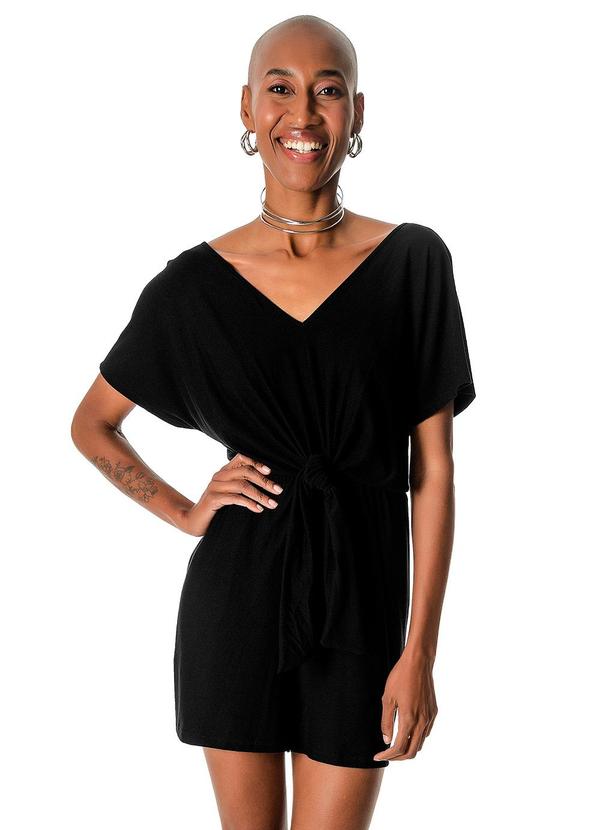 Rovitex - Macaquinho com Amarração Viscose Creponada Preto