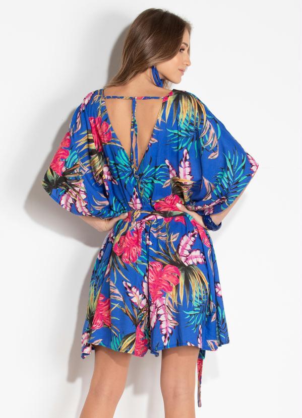 Quintess - Macaquinho com Mangas Amplas Folhagens Azul 2