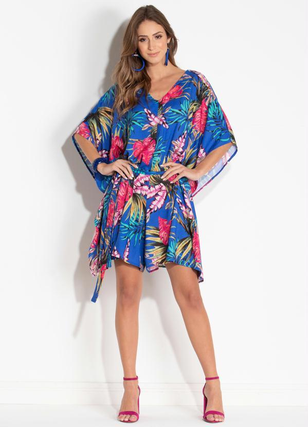 Quintess - Macaquinho com Mangas Amplas Folhagens Azul 3