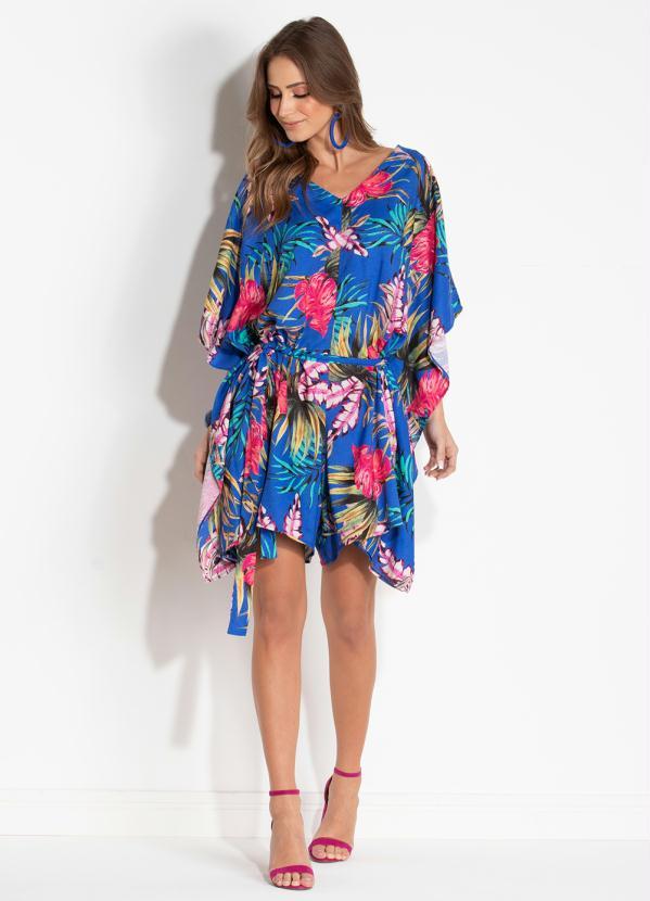 Quintess - Macaquinho com Mangas Amplas Folhagens Azul 4