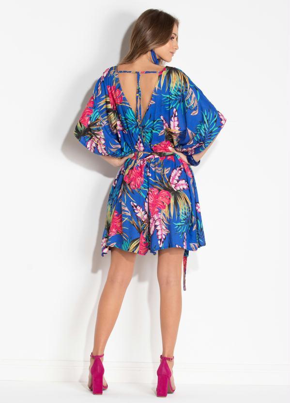 Quintess - Macaquinho com Mangas Amplas Folhagens Azul 5