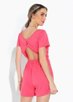 Moda Pop - Macaquinho Coral com Sobreposição - MODA POP