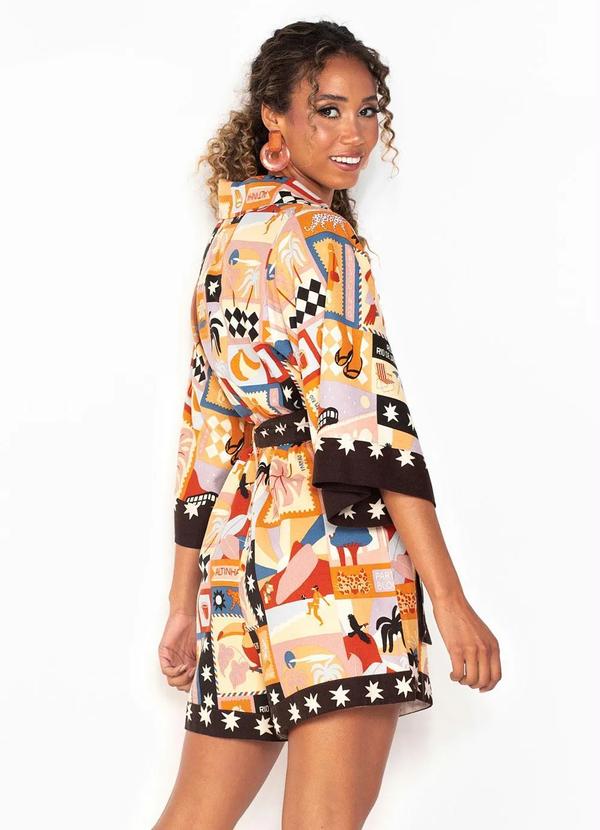 Farm - Macaquinho de Linho Postal Carioca Estampado 2