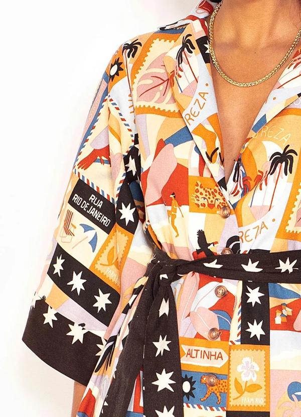 Farm - Macaquinho de Linho Postal Carioca Estampado 6