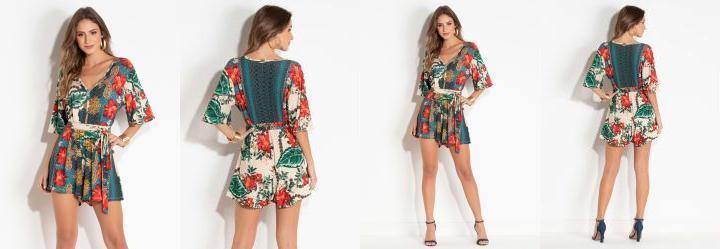 Macaquinho tnico com Decote V