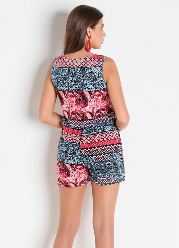 Outlet - Macaquinho Étnico Floral Transpasse no Decote 2