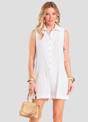 Dianna - Macaquinho Feminino em Tecido Linho Bege - DIANNA