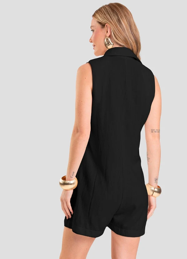 Dianna - Macaquinho Feminino em Tecido Linho Preto 2