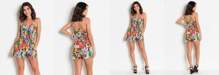 Macaquinho Floral com Alas e Amarrao Decote