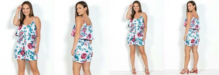 Macaquinho Floral com Babado e Alcinhas