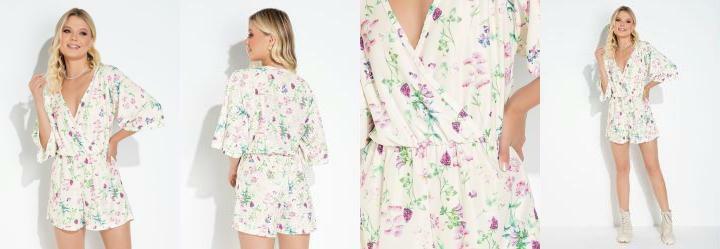 Macaquinho Floral com Decote Transpassado