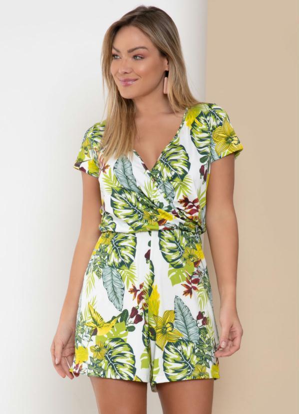 Quintess - Macaquinho Floral com Elástico na Cintura