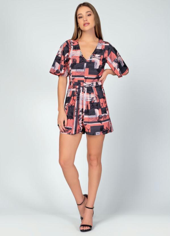 Quintess - Macaquinho Floral Laranja com Mangas Amplas 3