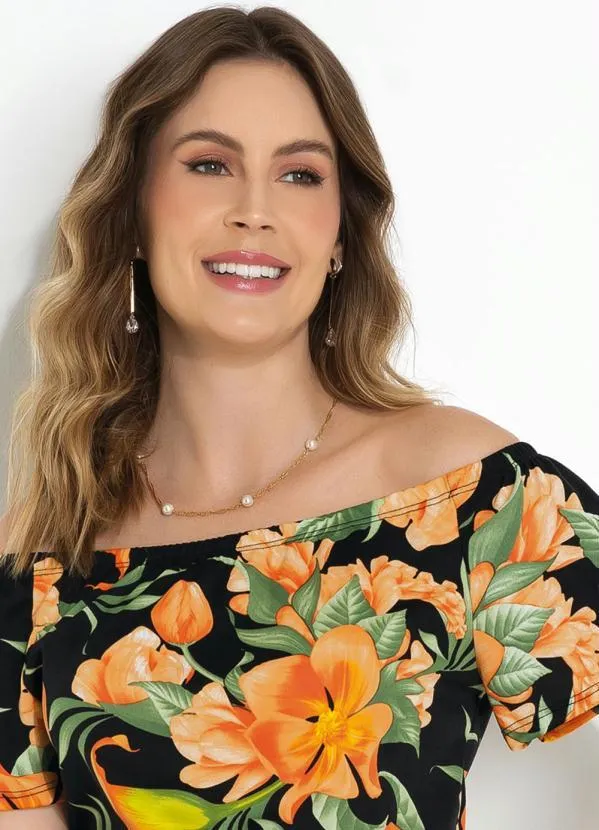 Moda Pop - Macaquinho Floral Preto Ombro a Ombro 3