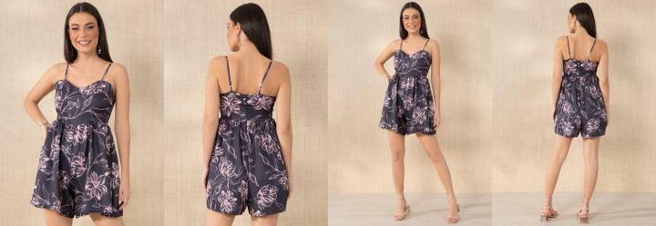 Macaquinho Floral Rosa com Bolsos