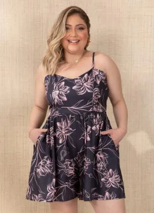 Quintess - Macaquinho Floral Rosa com Bolsos - QUINTESS