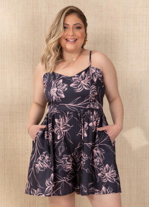 Quintess - Macaquinho Floral Rosa com Bolsos 5