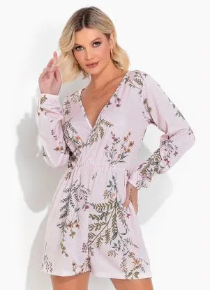 Moda Pop - Macaquinho Floral Rosa com Decote Transpassado - MODA POP