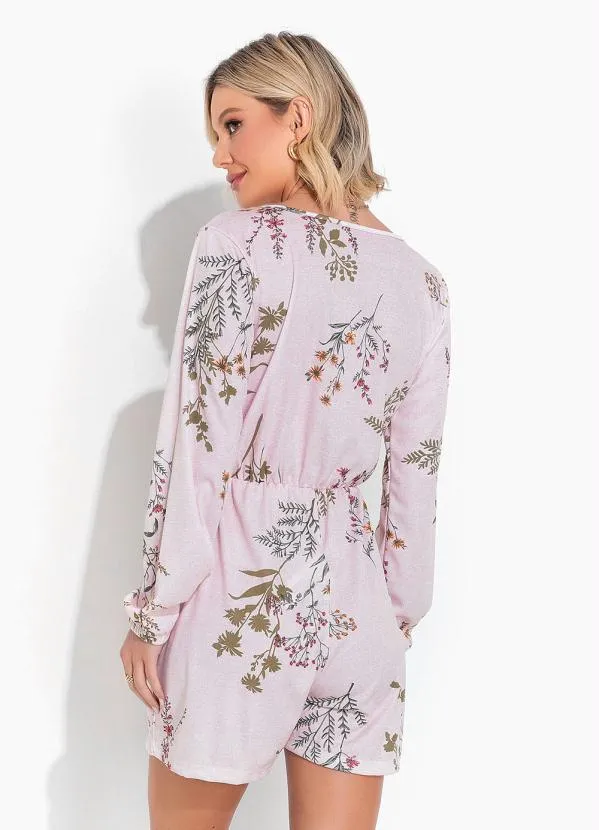 Moda Pop - Macaquinho Floral Rosa com Decote Transpassado 2