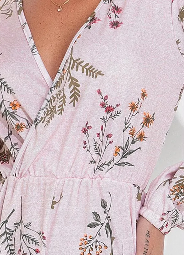 Moda Pop - Macaquinho Floral Rosa com Decote Transpassado 3