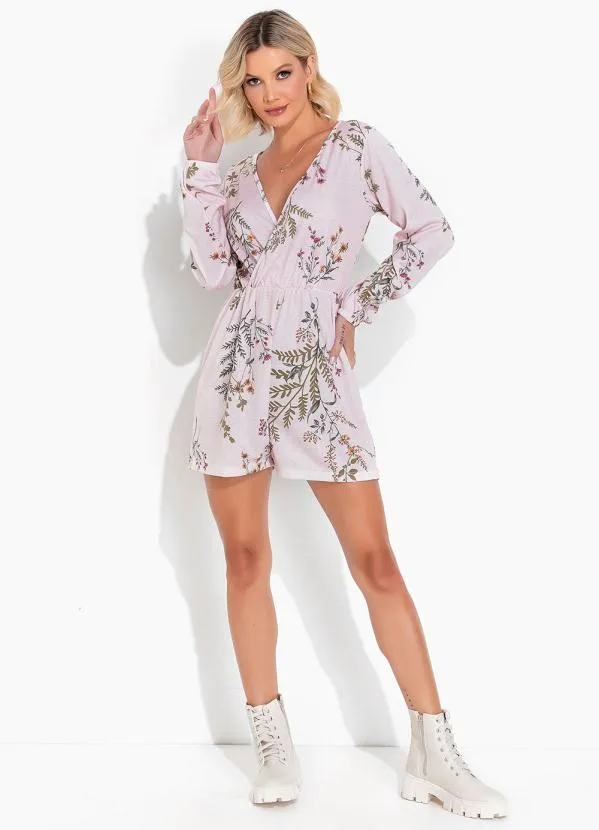 Moda Pop - Macaquinho Floral Rosa com Decote Transpassado 4