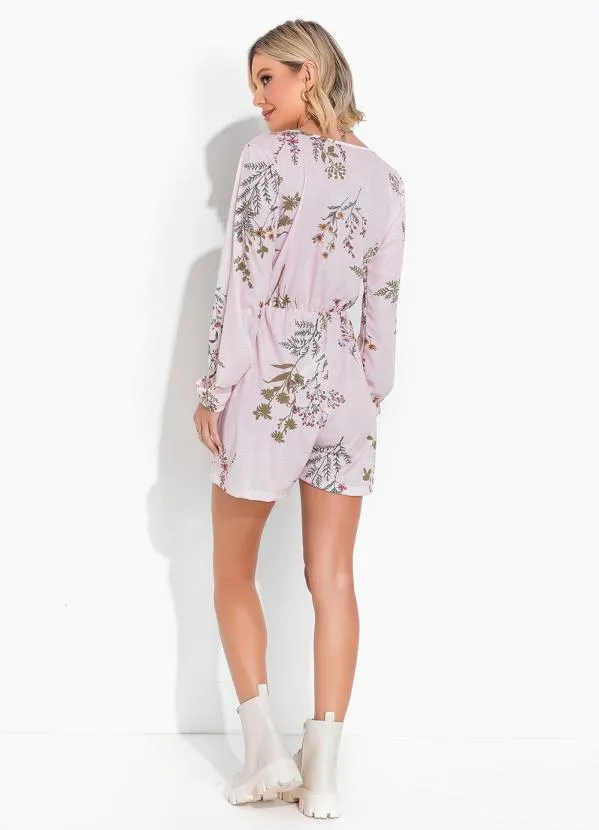 Moda Pop - Macaquinho Floral Rosa com Decote Transpassado 5