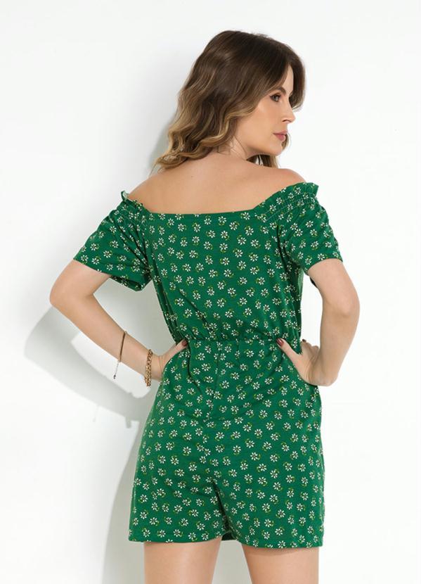 Moda Pop - Macaquinho Floral VerdeCom Elástico nos Ombros 2