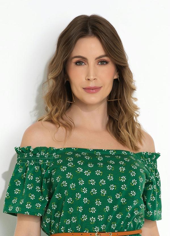 Moda Pop - Macaquinho Floral VerdeCom Elástico nos Ombros 3