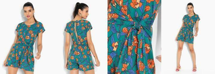 Macaquinho Floral Verde com Faixas para Amarrar