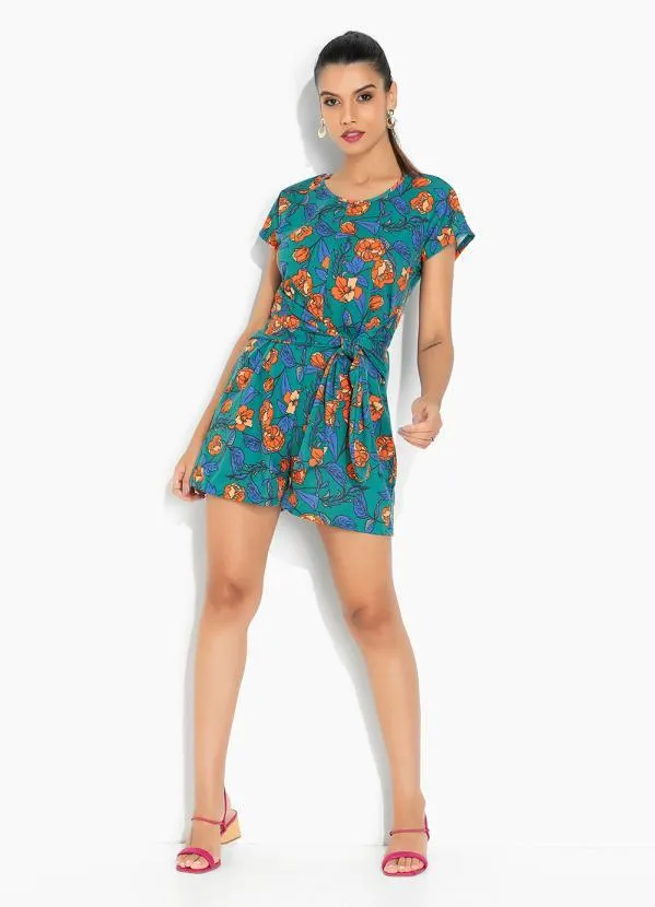 Moda Pop - Macaquinho Floral Verde com Faixas para Amarrar 4