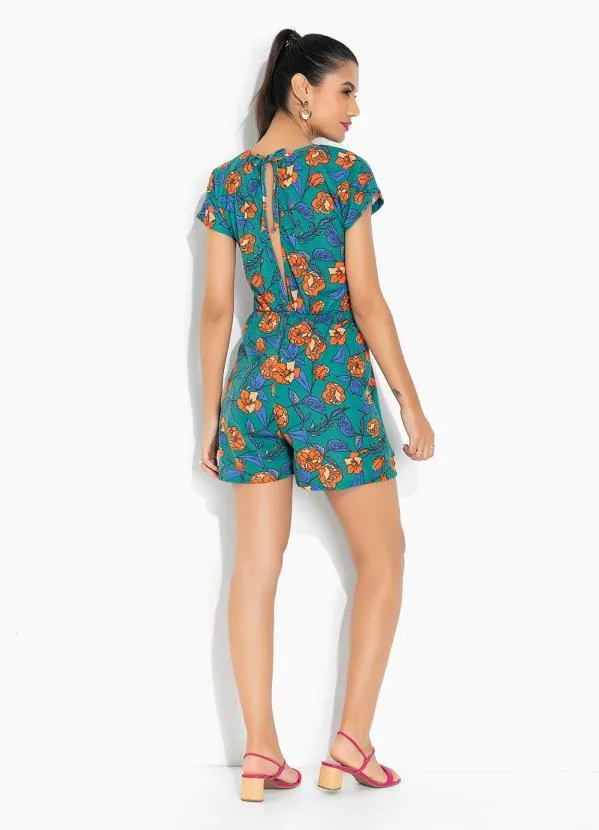 Moda Pop - Macaquinho Floral Verde com Faixas para Amarrar 5