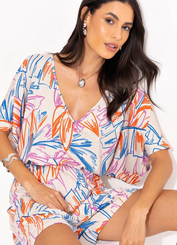 Quintess - Macaquinho Folhagem Artística em Malha de Viscos 7