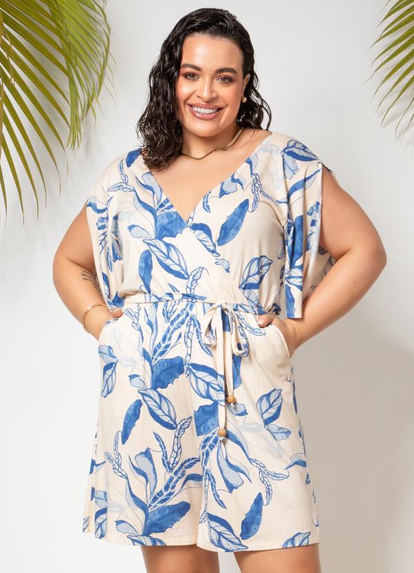 Quintess - Macaquinho Folhagem Azul em Malha de Viscose 6