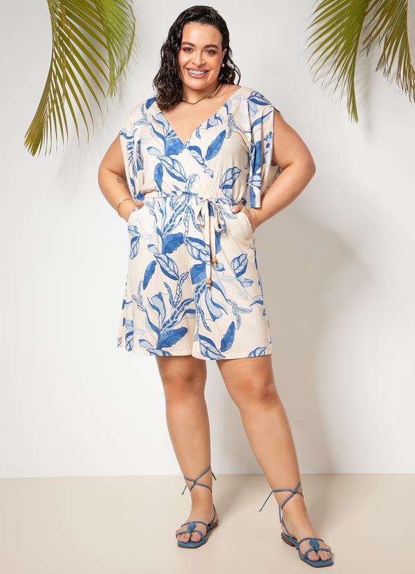 Quintess - Macaquinho Folhagem Azul em Malha de Viscose 7