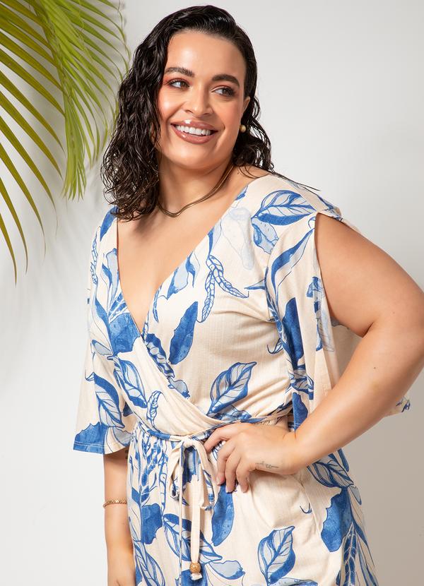 Quintess - Macaquinho Folhagem Azul em Malha de Viscose 8