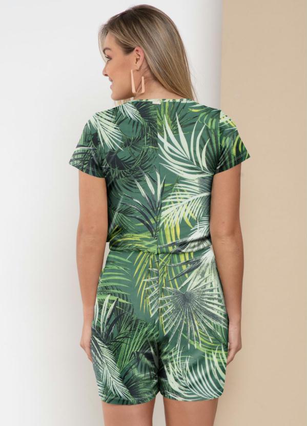 Quintess - Macaquinho Folhagem Verde com Elástico na Cintur 2