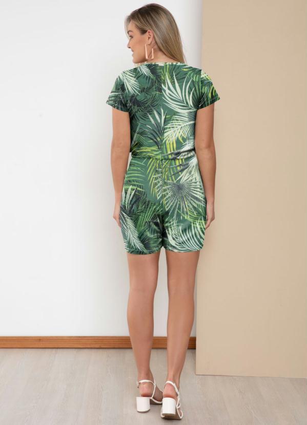 Quintess - Macaquinho Folhagem Verde com Elástico na Cintur 4