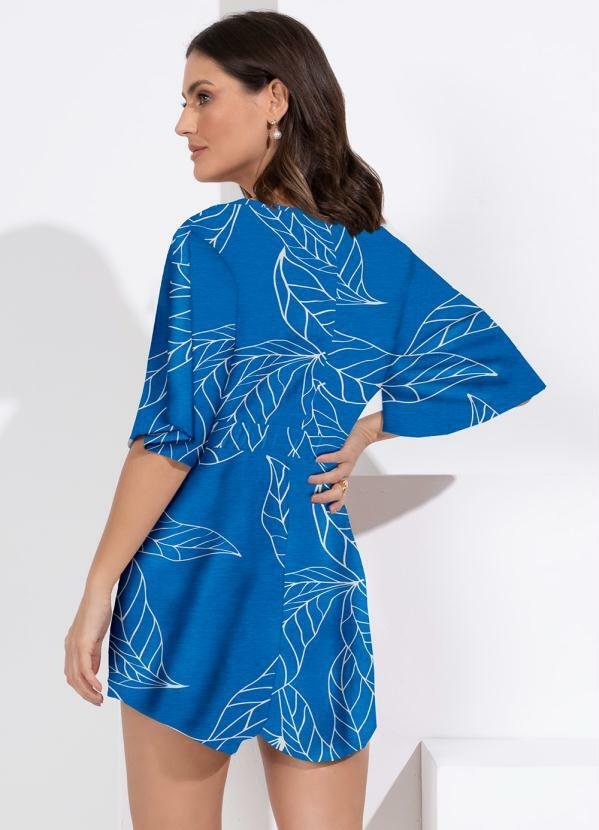 Quintess - Macaquinho Folhas Azul com Decote V 2