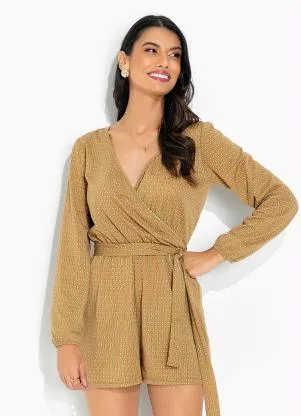 Moda Pop - Macaquinho Geométrico Marrom - MODA POP