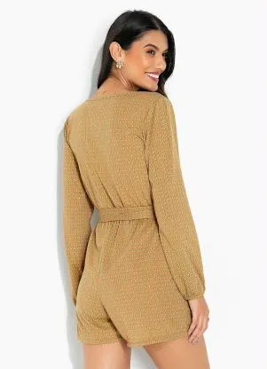 Moda Pop - Macaquinho Geométrico Marrom - MODA POP