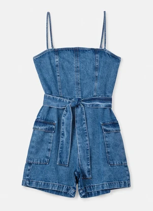 Authoria - Macaquinho Jeans com Cinto Faixa Azul - AUTHORIA