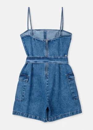 Authoria - Macaquinho Jeans com Cinto Faixa Azul - AUTHORIA