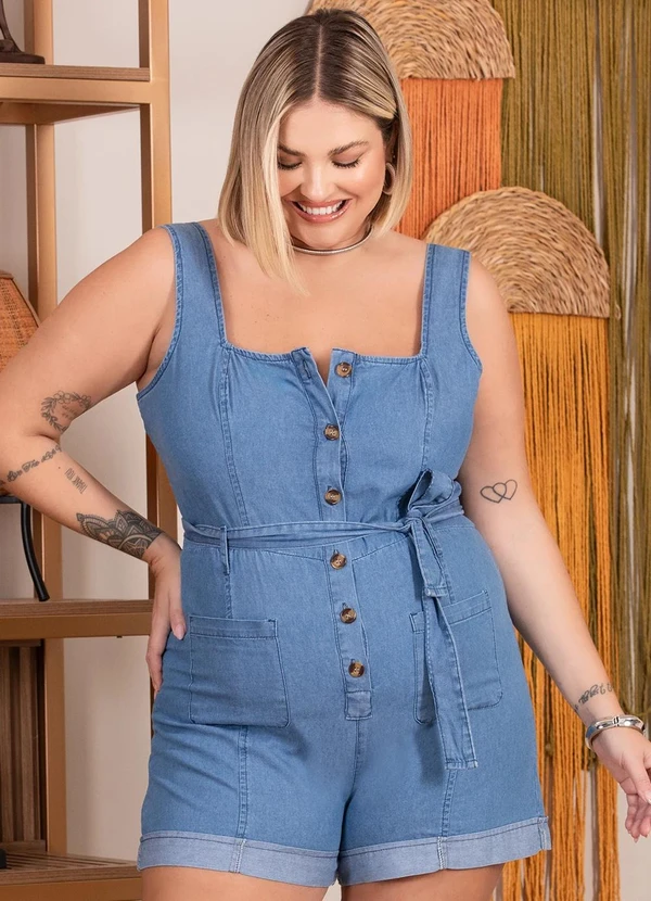 Quintess - Macaquinho Jeans Médio em Jeans Leve 9