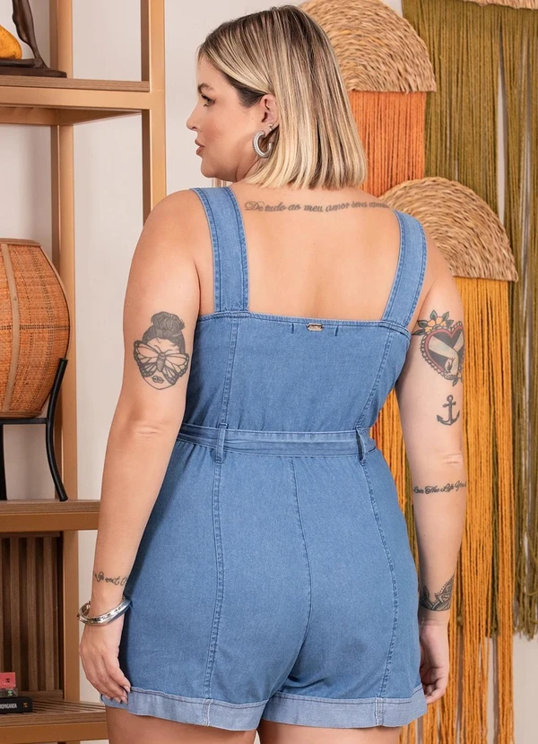 Quintess - Macaquinho Jeans Médio em Jeans Leve 10