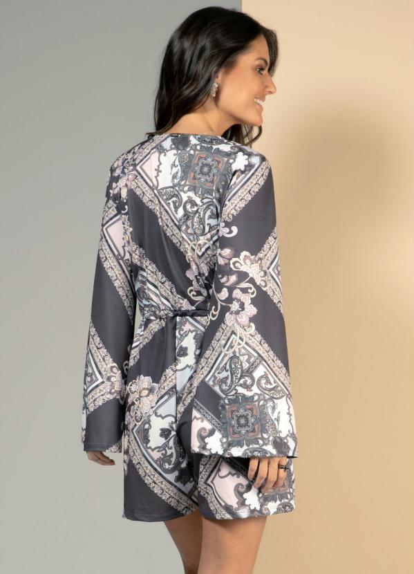 Quintess - Macaquinho Lenço Marrom com Transpasse no Decote 2