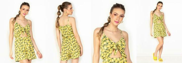 Macaquinho Limes com Decote de Amarrao