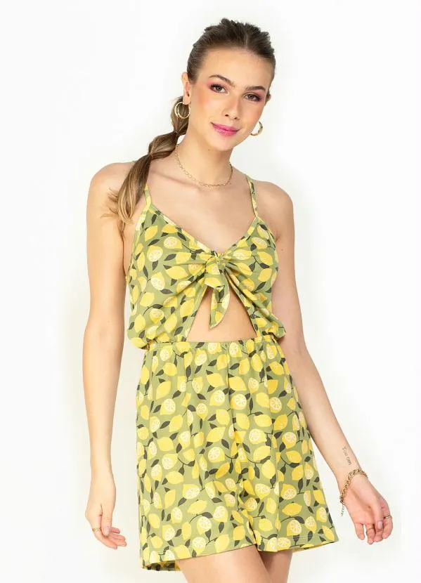 Moda Pop - Macaquinho Limões com Decote de Amarração