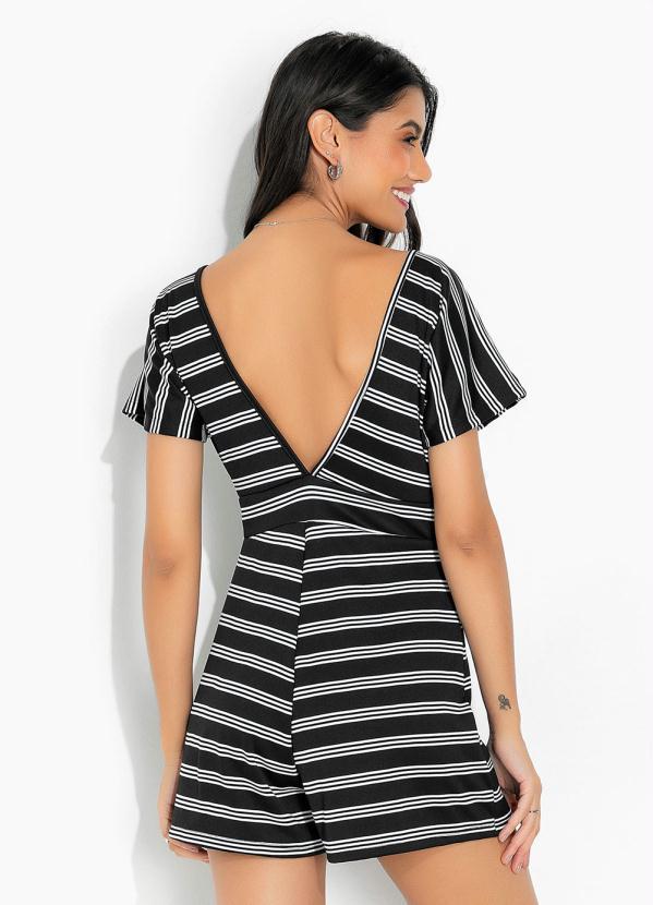 Moda Pop - Macaquinho Listras Preta com Decote em Profundo 2