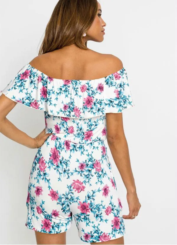 Queima Estoque - Macaquinho Ombro a Ombro Floral White 4