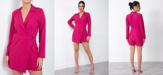 Macaquinho Pink em Crepe Plano com Sobreposio